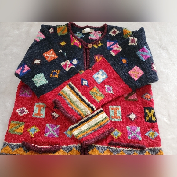 Vtg Wool Cardigan Sweater Womens Medium Aztec 90s Colorful - Picture 3 of 13
